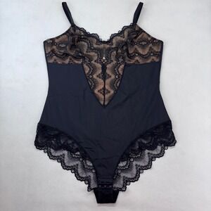 Pinsy Sculpt Shaping Black Lace Trim Bodysuit Medium to Heavy Shaping 2X New